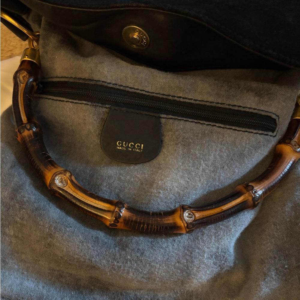 GUCCI | Bamboo Vintage Black Suede and Leather Top Handle Hobo Bag w Dust Bag - Picture 7 of 7